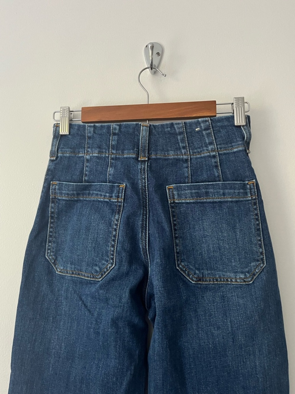 Anthropologie Maeve The Colette Jeans Wide Leg Crop Patch Pocket Blue 25 Petite - Picture 6 of 12